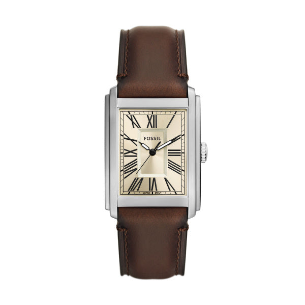 Fossil Carraway Silber Creme Braun 30mm Leder Quarz Herrenuhr - FS6012