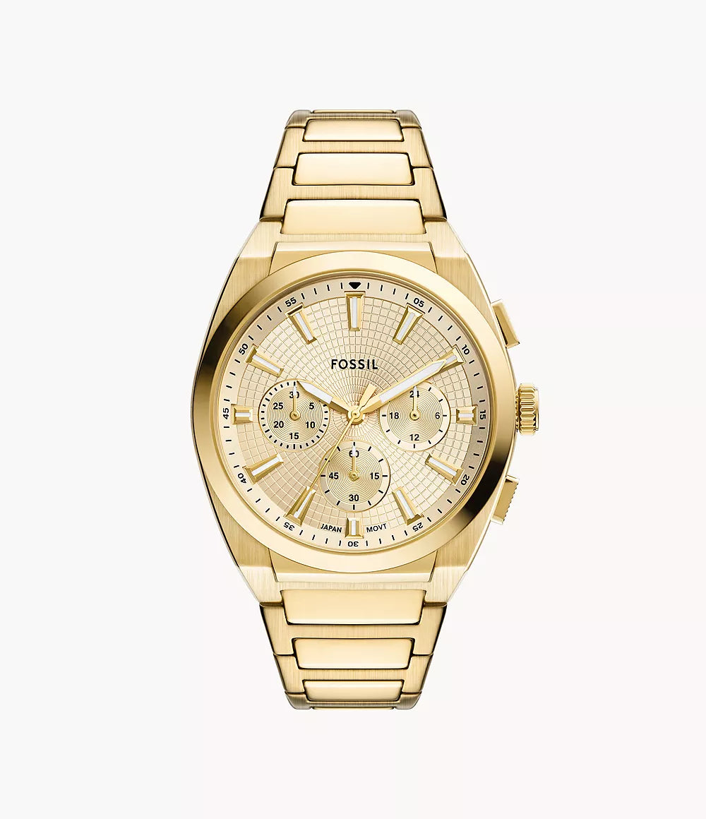 Fossil Everett Chronograph Herrenuhr Gold mit champagnerfarbenem Zifferblatt und Edelstahlarmband 44 mm&nbsp;