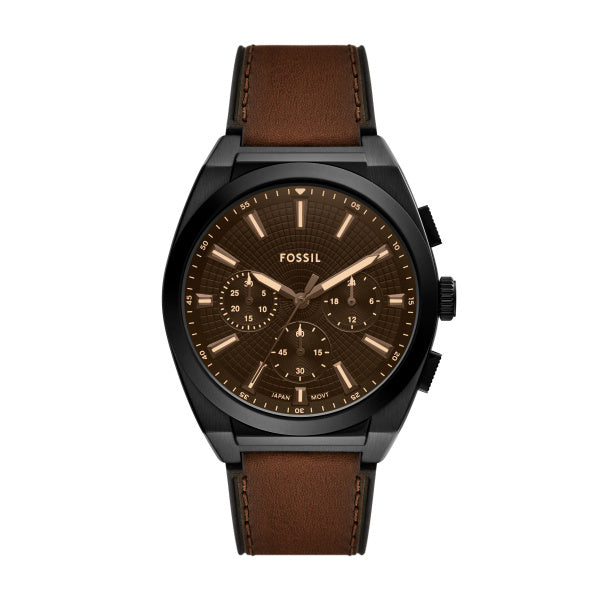 Fossil Everett Quarz Chronograph 44 mm Herrenuhr aus Lederband in Schwarz/Braun - FS6108