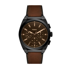 Fossil Everett Quarz Chronograph 44 mm Herrenuhr aus Lederband in Schwarz/Braun - FS6108