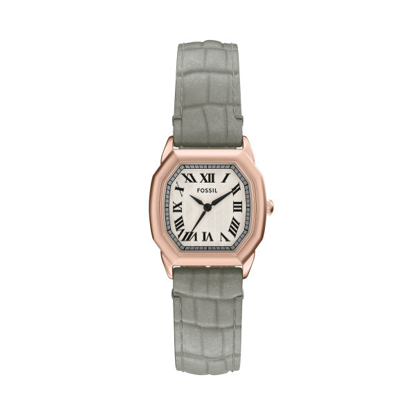 Fossil Harlow Quarz 3-Zeiger 27 MM Damenuhr in Cream/Grau aus Lederband - ES5435