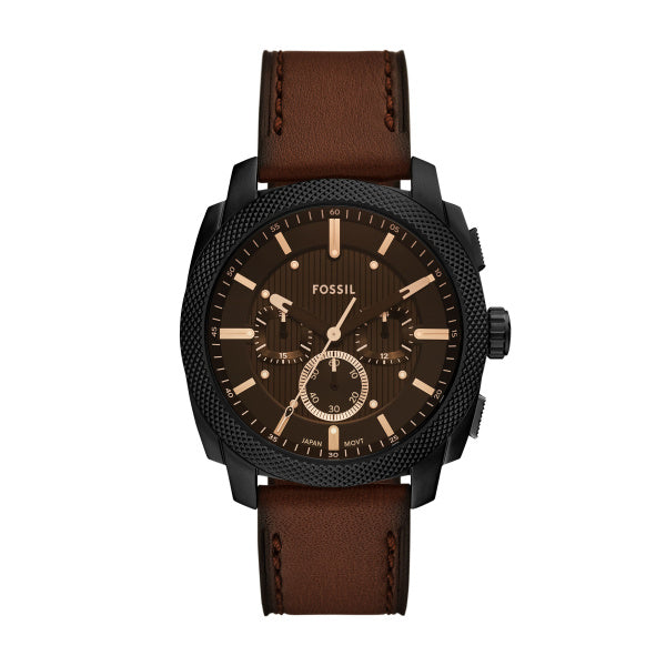 Fossil Machine Herrenuhr - Schwarz Braun 44mm Leder Chronograph - FS6101
