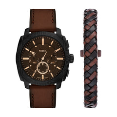Fossil Machine Schwarz Braun 44mm Leder Chronograph Herrenuhr - FS6102SET