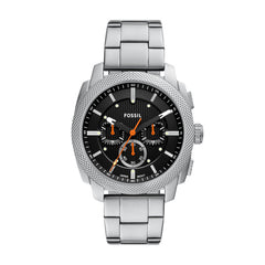 Fossil Machine Herrenuhr - Silber Schwarz 44mm Edelstahl Chronograph - FS6095
