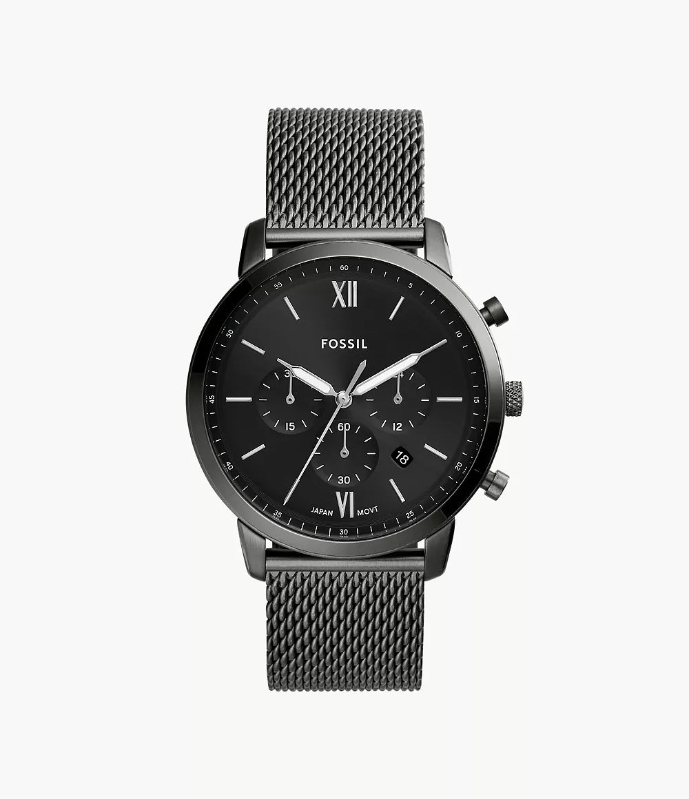 Fossil Neutra Chronograph Herrenuhr Dunkelgrau/Schwarz mit Milanaise-Edelstahlarmband 44 mm
