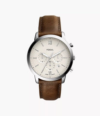 Fossil Neutra Chronograph Herrenuhr Silber mit cremefarbenem Zifferblatt und braunem Lederarmband 44 mm&nbsp;