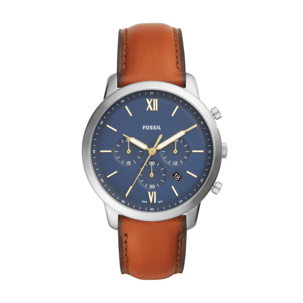 Fossil Neutra Chronograph Herrenuhr - Silber Blau 44mm Leder - FS5453