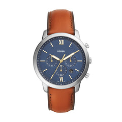 Fossil Neutra Chronograph Herrenuhr - Silber Blau 44mm Leder - FS5453