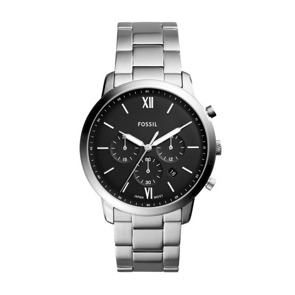 Fossil Neutra Silber Schwarz 44mm Edelstahl Chronograph Herrenuhr - FS5384