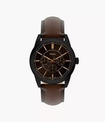 Fossil Pearson Day Date Multifunktion Herrenuhr Schwarz/Braun mit Lederarmband 42 mm