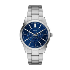 Fossil Pearson Quarz 42 MM Edelstahl Multifunktion Herrenuhr in Silber/Blau - FS6134