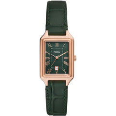 Fossil Raquel Quarz 23 MM Damenuhr in Rosegold/Grün aus Pro-Planet Leder mit Datum - ES5366