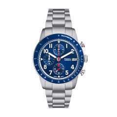 Fossil Sport Tourer Quarz Chronograph 42 mm Edelstahl Herrenuhr in Silber/Blau - FS6047