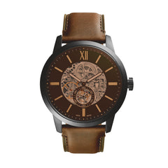 Fossil Townsman Automatik 48mm Herrenuhr mit Lederband in Schwarz/Braun - ME3155