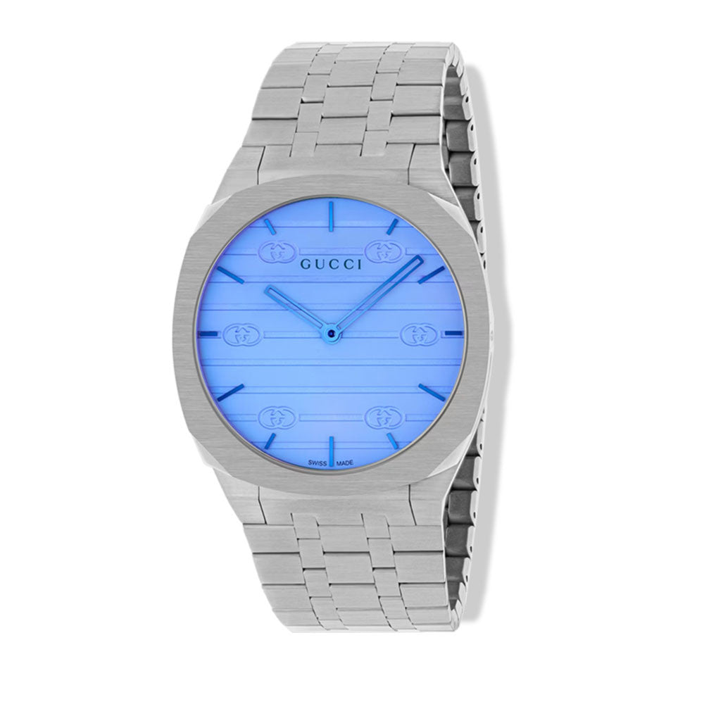 Gucci 25H Blau/Stahl Damenuhr - YA163408