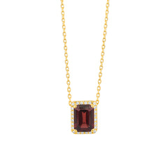 Halskette in 18 Karat Gelbgold mit gefasstem Granat und Diamanten - P2880016GYN02