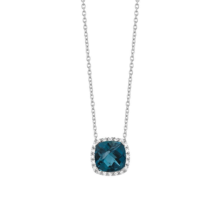 Halskette in 18 Karat Weissgold mit gefassten Londoner Topas und Diamanten - P2880014NWA42