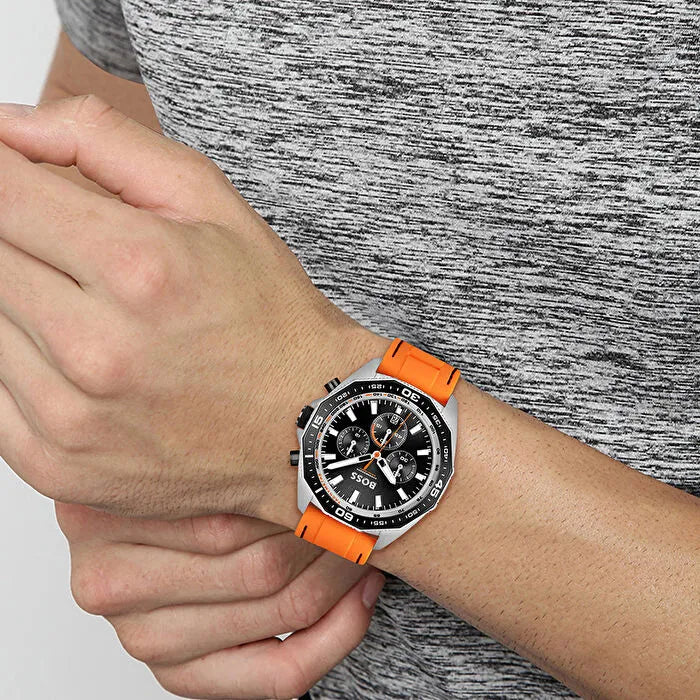 Hugo Boss Chronograph Herrenuhr mit Orange Kautschukband - HB1513970