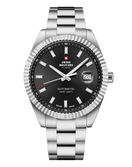Klassische Schweizer Automatikuhr – Schwarz, Stahl  Swiss Military Herrenuhr - SMA34110.01