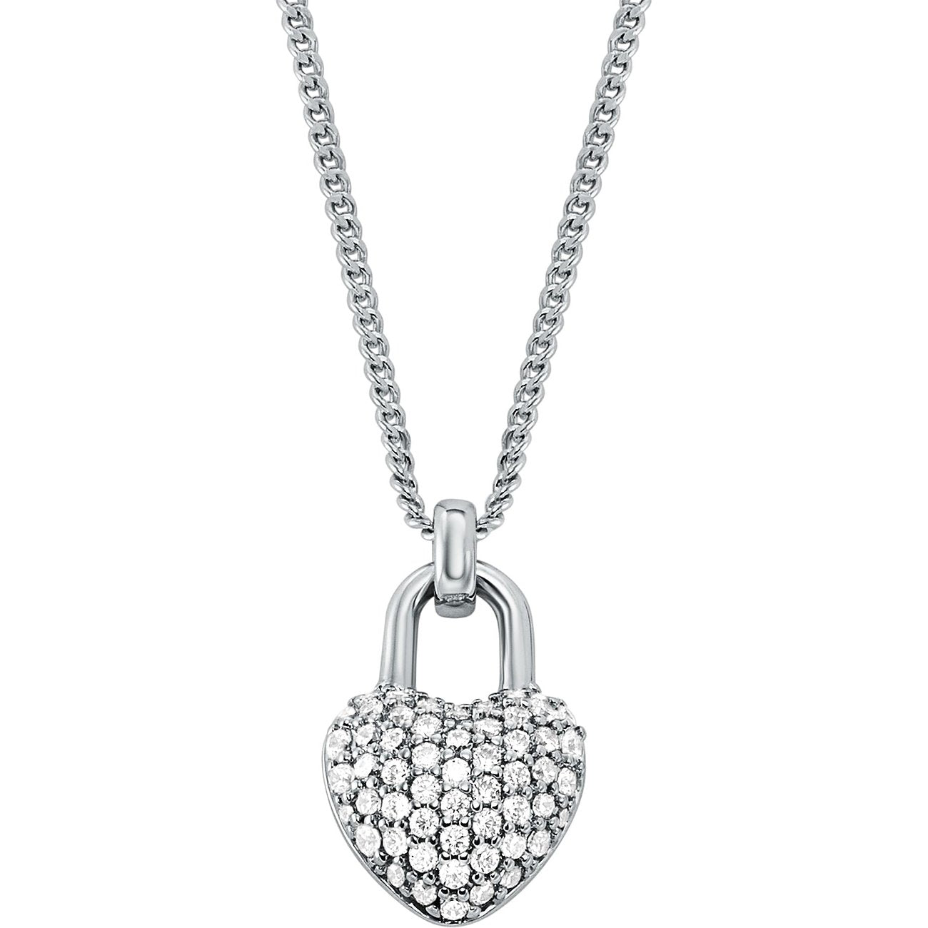 Michael Kors Kors Love Damen Halskette Silberfarben mit Herzanhänger und Zirkonia