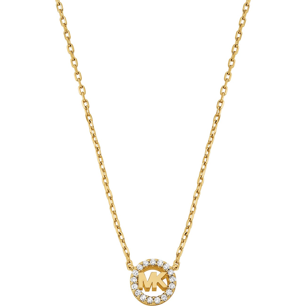 Michael Kors Kors MK Damen Halskette Goldfarben mit Logo-Anhänger und Zirkonia