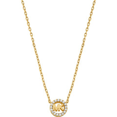 Michael Kors Kors MK Damen Halskette Goldfarben mit Logo-Anhänger und Zirkonia