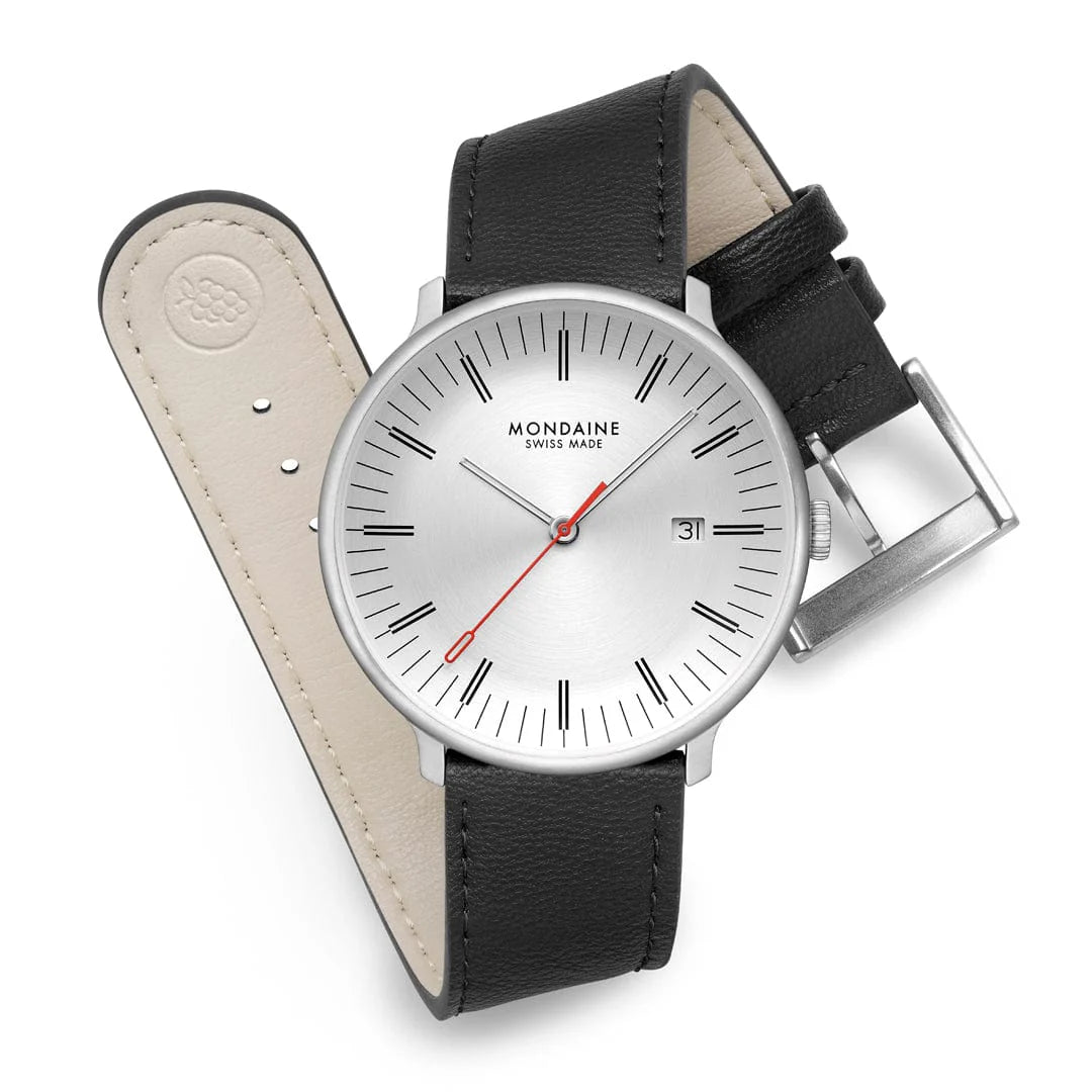Mondaine Doppio Silbrig / Schwarz Ø 41 Herrenuhr - MLE.41210.LBV