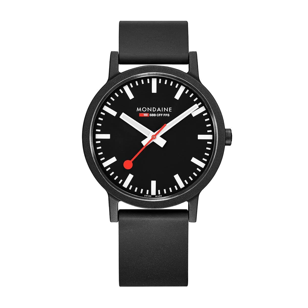 Mondaine Essence Herrenuhr aus Schwarzes Natur-Kautschuk, 41 MM - MS1.41120.RB