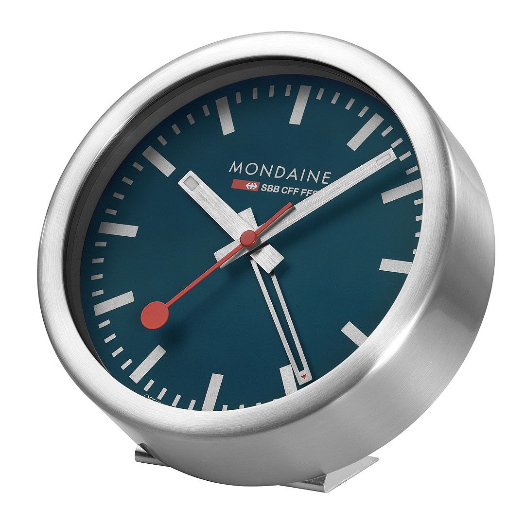 Mondaine Tischuhr mit Alarm Blau Ø 12.5cm Unisexuhr - A997.MCAL.46SBV.2