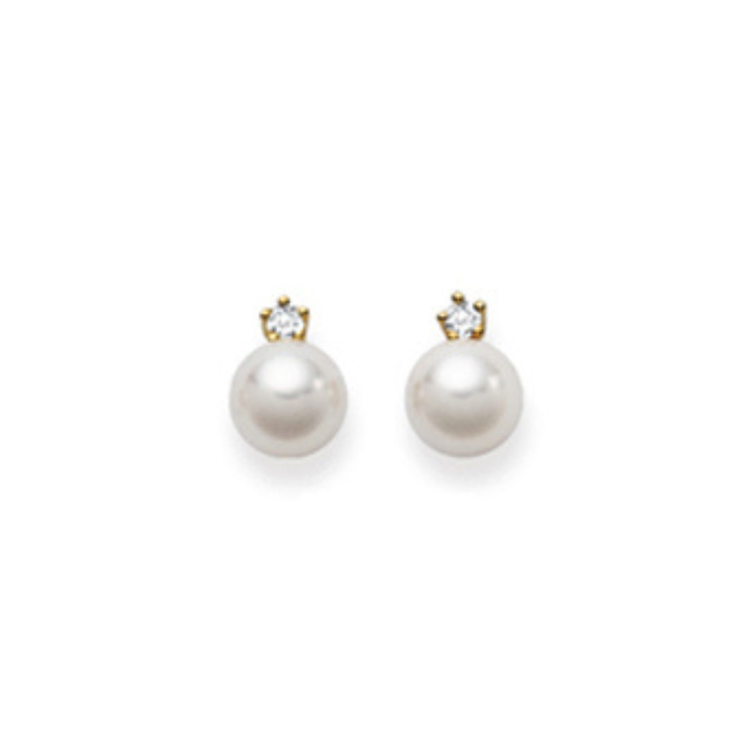 Ohrstecker in 18 Karat Gelbgold, Akoya Perle 7.5-8 mm, Diamant