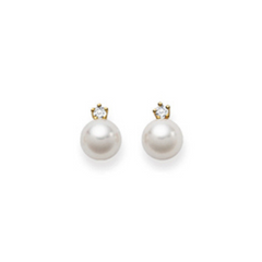 Ohrstecker in 18 Karat Gelbgold, Akoya Perle 7.5-8 mm, Diamant