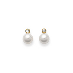 Ohrstecker in 18 Karat Gelbgold, Akoya Perle 7-7.5 mm, Diamant 0.10 ct.