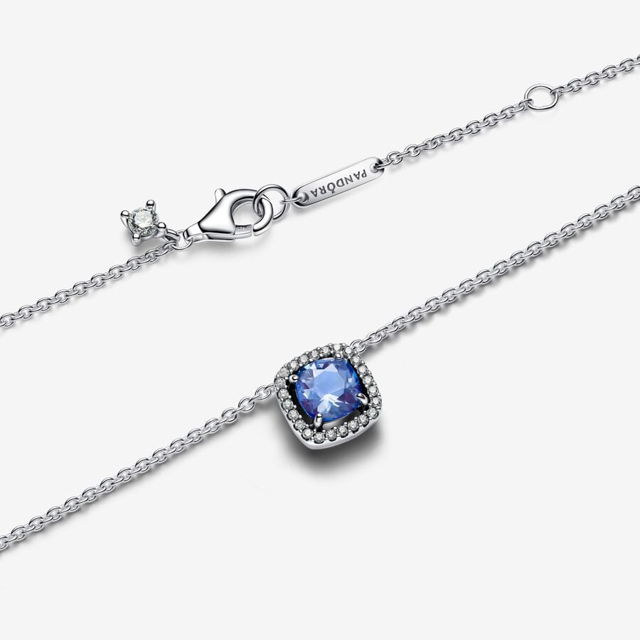 Pandora Funkelnder Eckiger Blauer Strahlenkranz-Halsketten- Anhänger -  393560C01