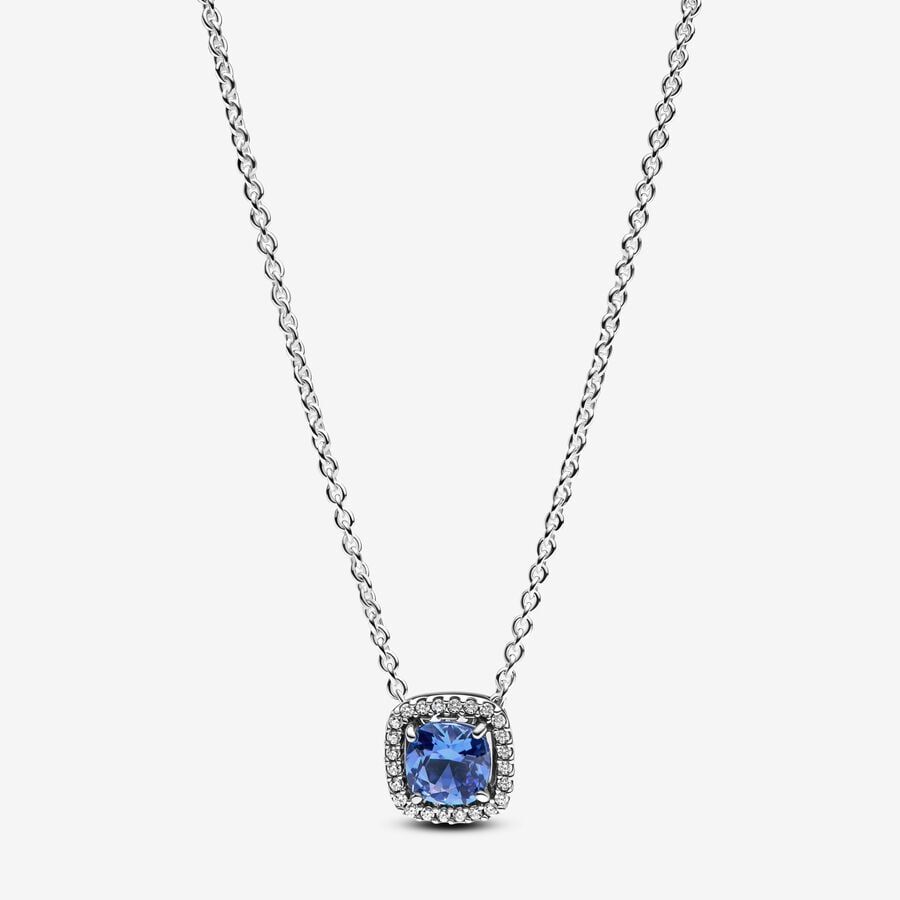 Pandora Funkelnder Eckiger Blauer Strahlenkranz-Halsketten- Anhänger -  393560C01