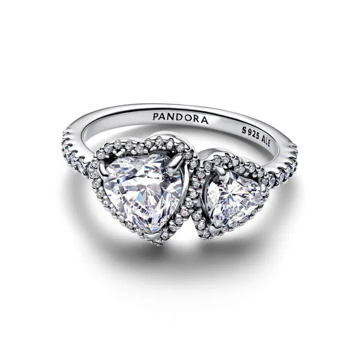 Pandora Timeless Sparkling Halo Hearts Ring, 925er Silber Damenschmuck - 193659C01
