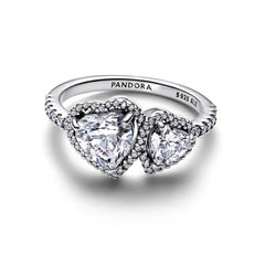 Pandora Timeless Sparkling Halo Hearts Ring, 925er Silber Damenschmuck - 193659C01