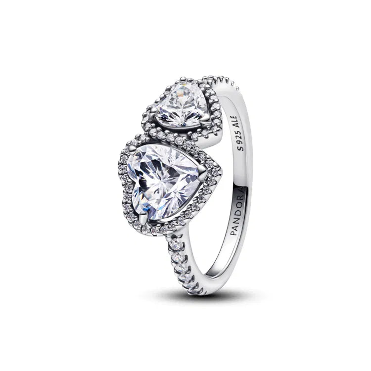 Pandora Timeless Sparkling Halo Hearts Ring, 925er Silber Damenschmuck - 193659C01