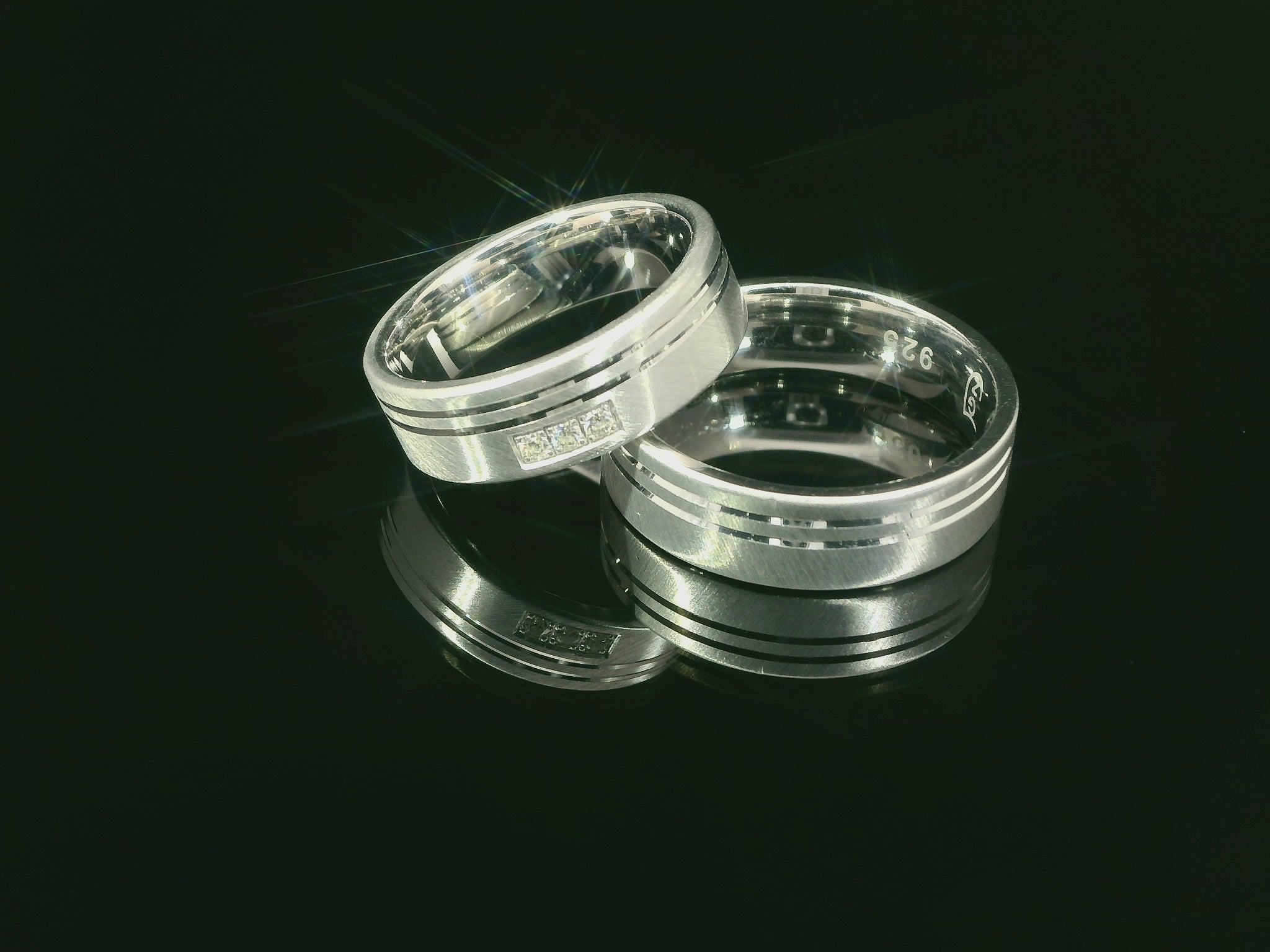 Silber 925 rhodinierte Partnerringe – Freundschaftsringe Set für Paare – Damen- & Herrenring | LS-31/6 & LSZ-32/6