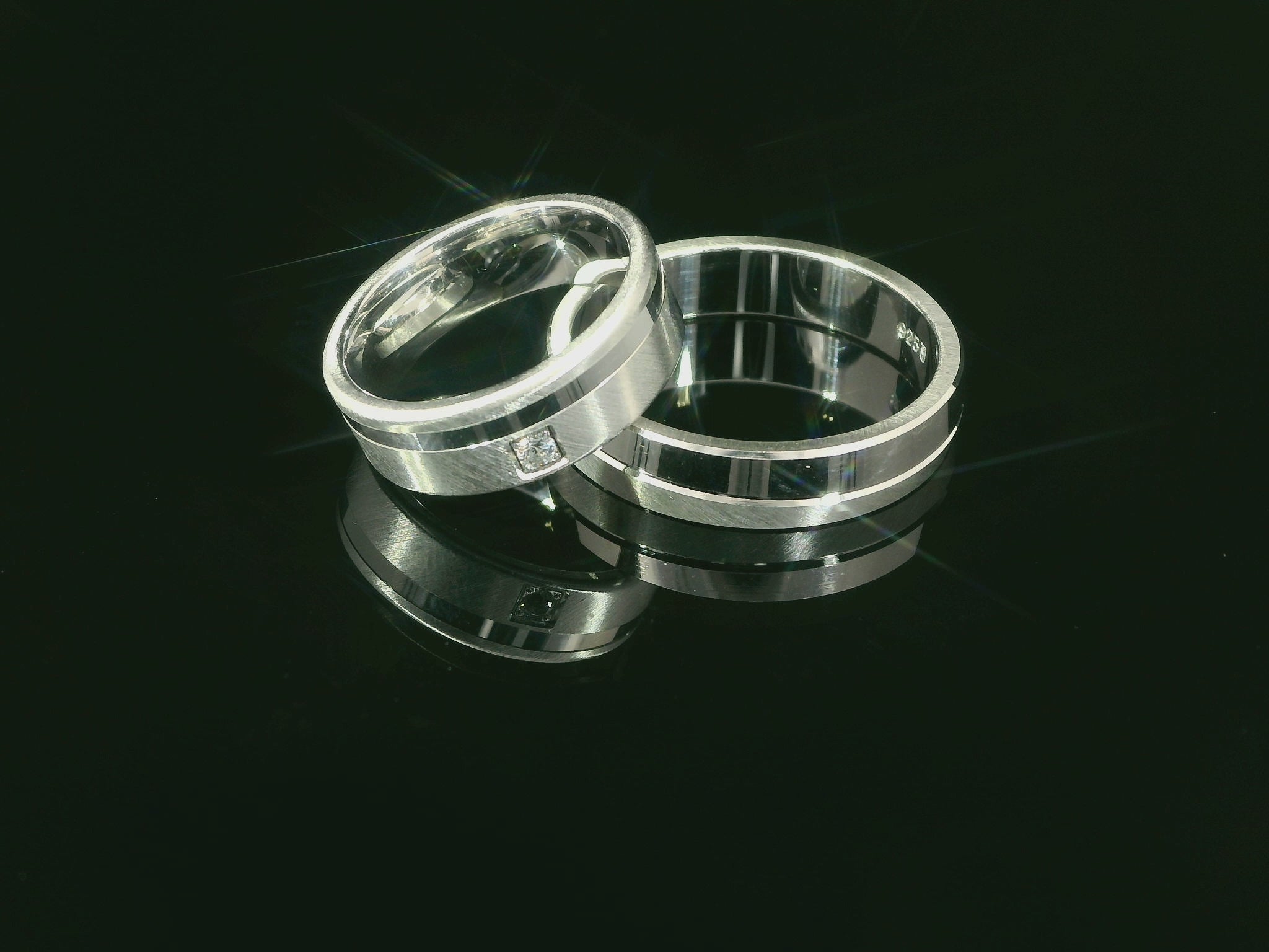 Silber 925 rhodinierte Partnerringe – Freundschaftsringe Set für Paare – Damen- & Herrenring | LS-60/6 & LSZ-61/6