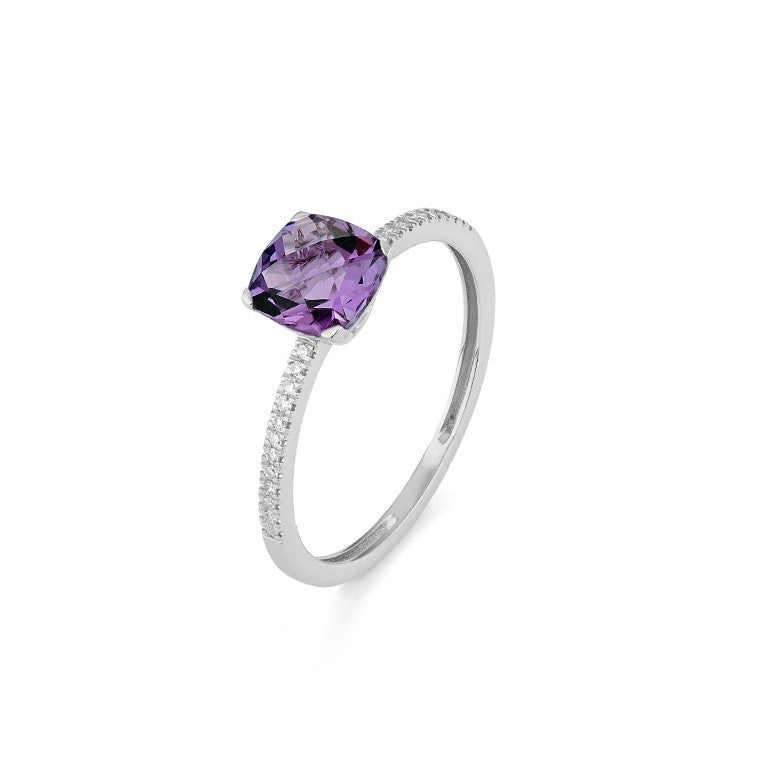 Facet Ring in 18 Karat Weissgold mit gefassten Diamanten und Amethyst - R9180086NWA14