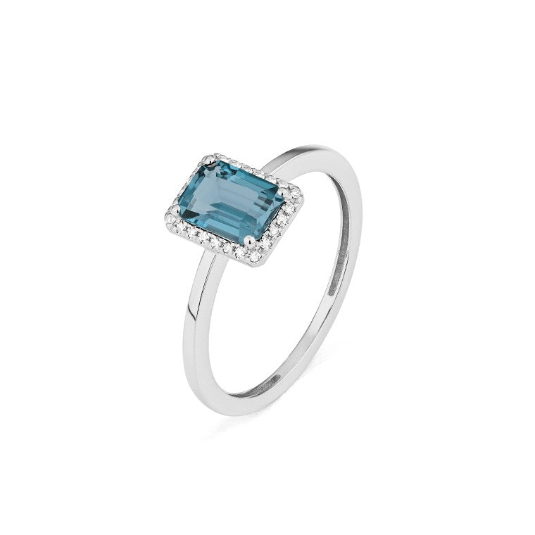 Ring in 18 Karat Weissgold mit gefassten Diamanten und einem Topas - R2880020NWA14