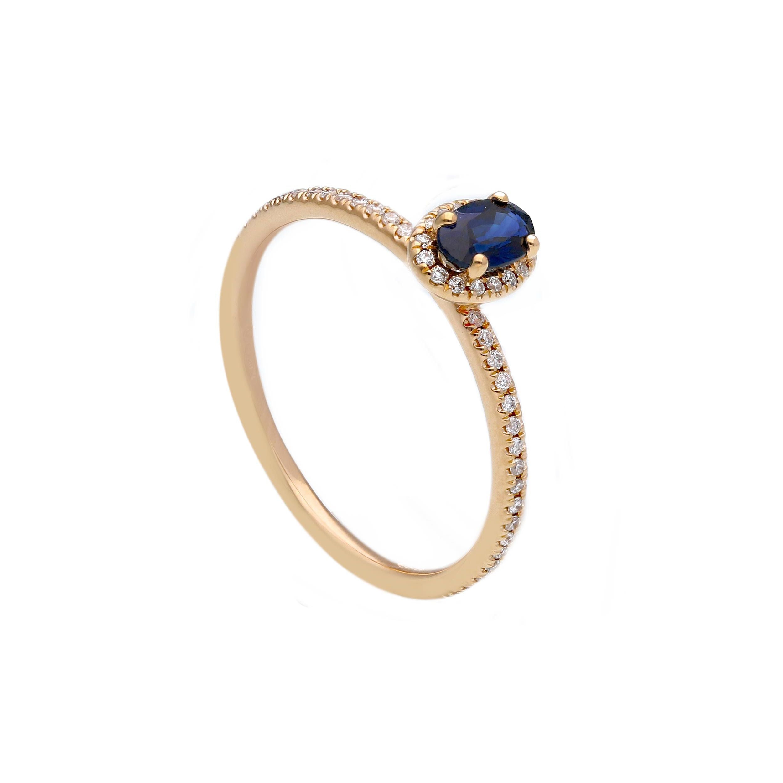 Rotgold-Ring aus 18 Karat mit Diamanten und Saphir - 270507ZR