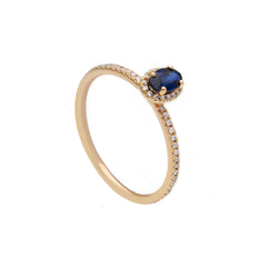 Rotgold-Ring aus 18 Karat mit Diamanten und Saphir - 270507ZR