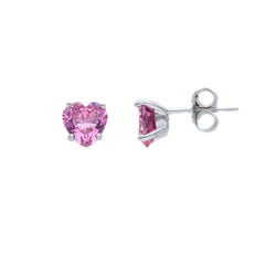 boucle d'oreille en argent avec coeur rose