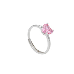 bague en argent avec coeur rose