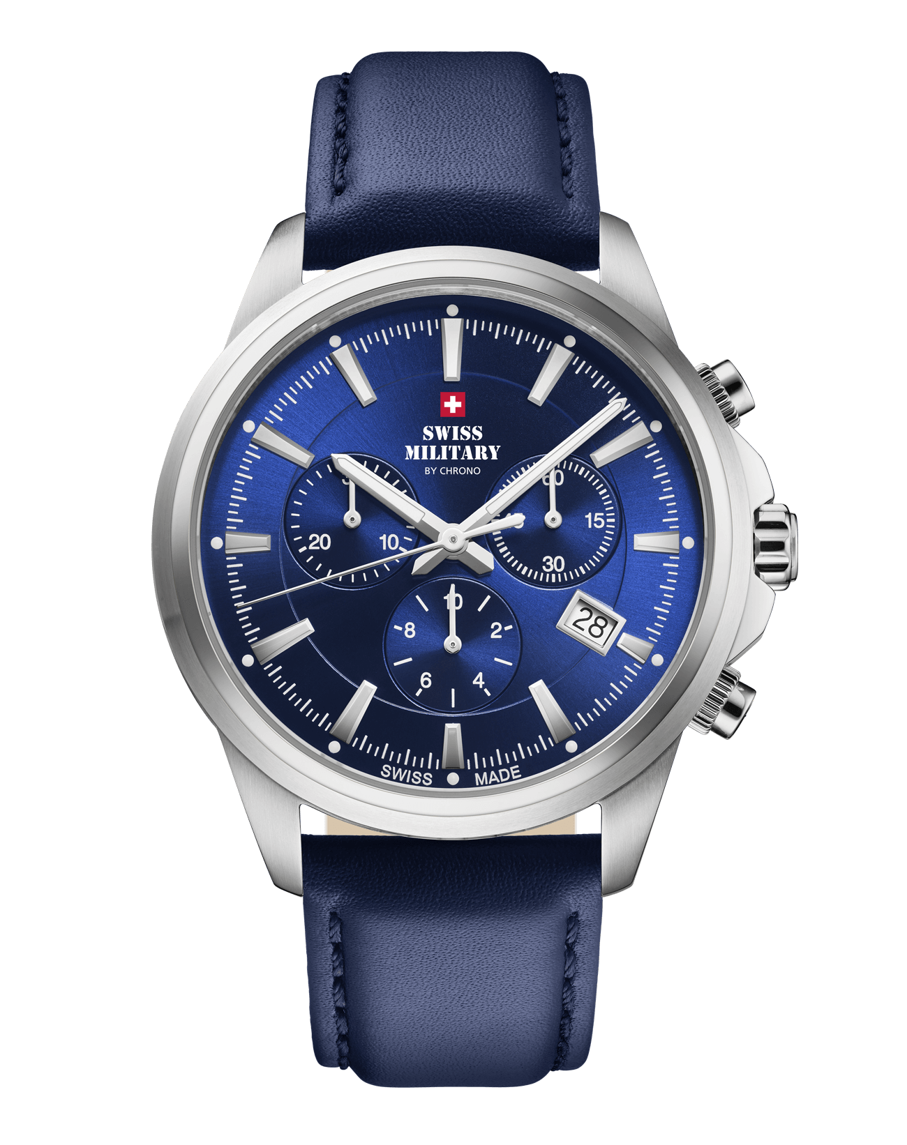 Swiss Military Klassische Chronographenuhr, blaues Leder - SM34107.12