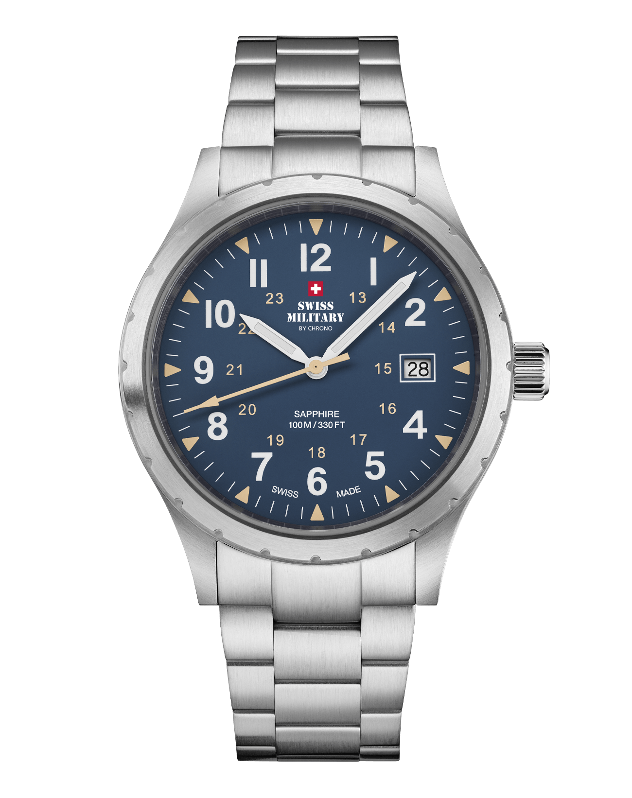 Swiss Military Klassische Uhr im Armeestil, blauer Stahl - SM34108.03