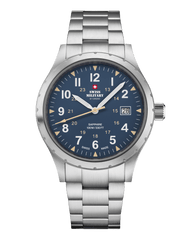 Swiss Military Klassische Uhr im Armeestil, blauer Stahl - SM34108.03