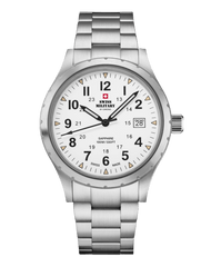 Swiss Military Klassische Uhr im Armeestil, weisser Stahl - SM34108.02