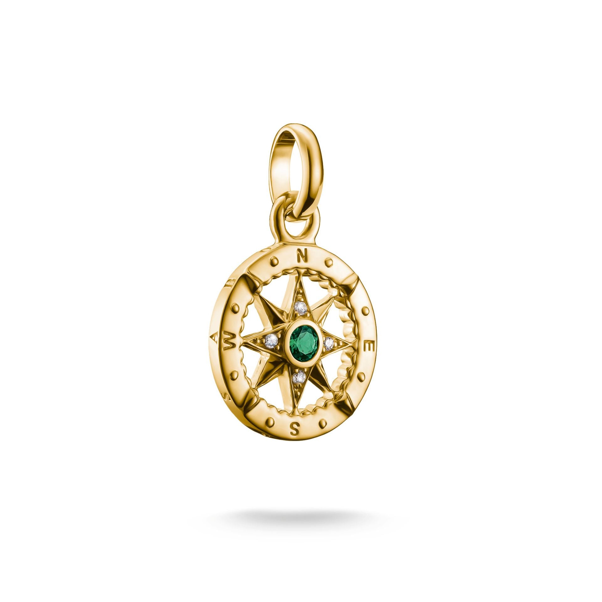 Thomas Sabo Charm Anhänger Kompass mit grünem Nanokristall 18K Vergoldet – CC1261-M01-6